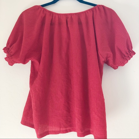 Madewell Texture and Thread Red Peasant Top Medium - Picture 6 of 11
